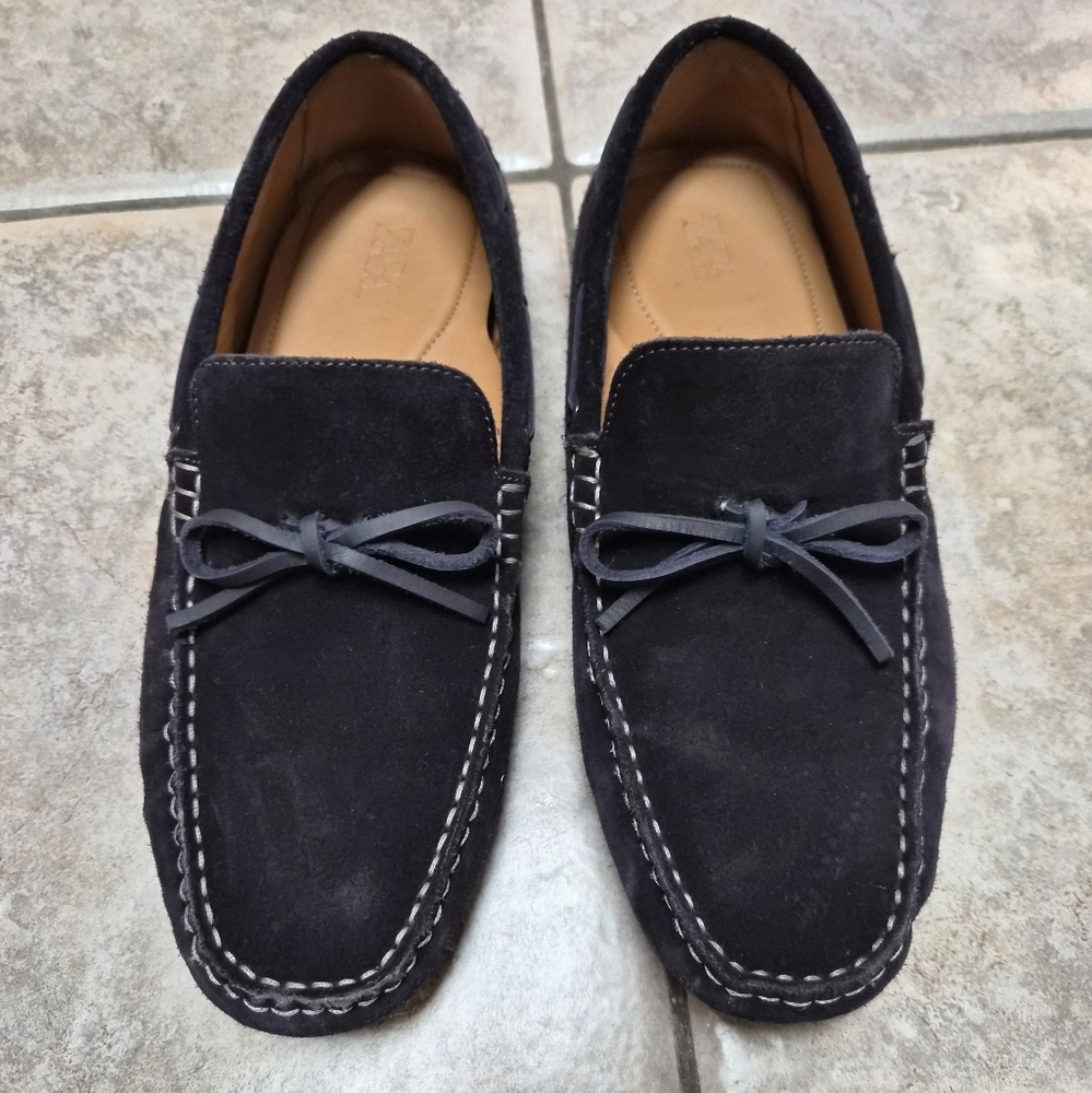 Zara Mens Blue Suede Loafers, Sz 9.5